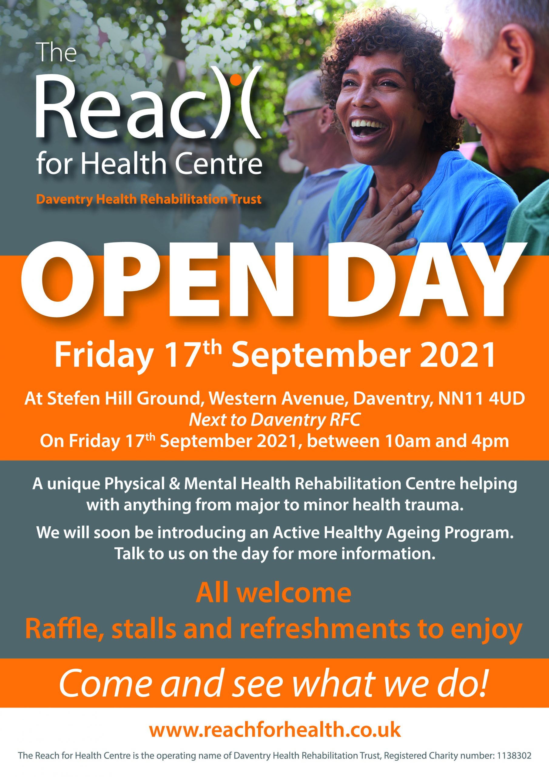 The Reach for Health Centre A4 Open Day Poster Aug21