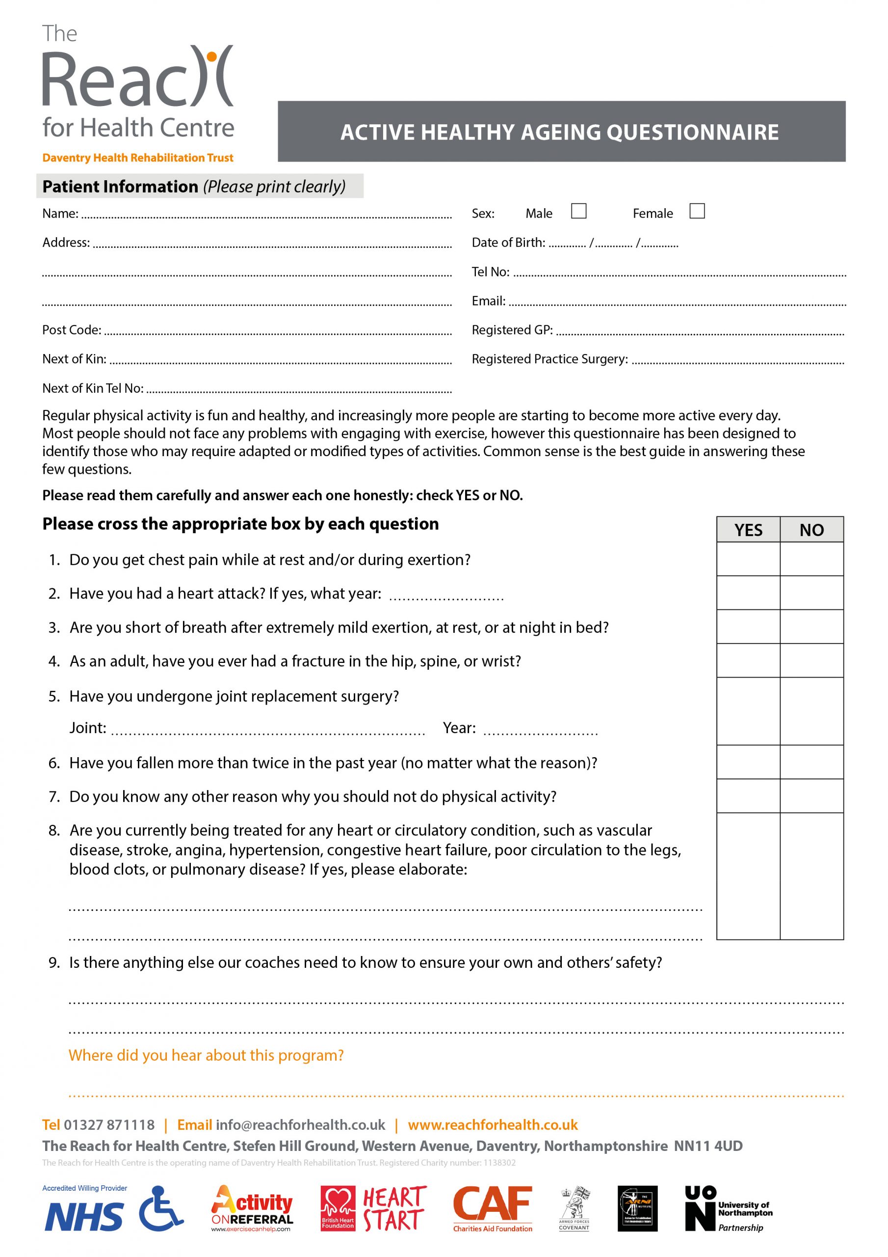 Active Health Ageing Questionnaire